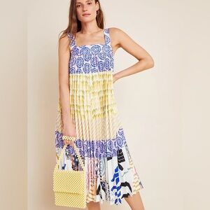 ANTHROPOLOGIE CHARLESTON PLEATED MIDI SWING DRESS X GEISHA DESIGNS SIZE M